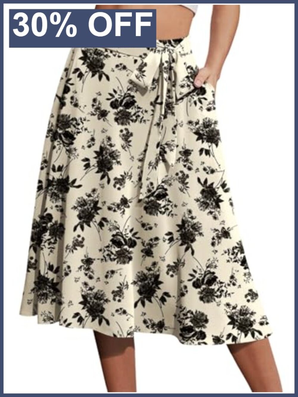 Women's A-Line Midi Skirt with Pockets High Waisted Chiffon Flare Skirt